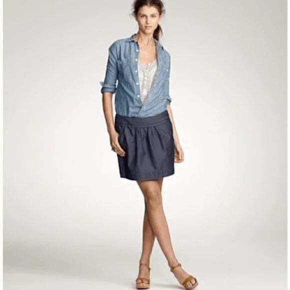 J. Crew Chambray Pleated Calvary Mini Skirt Sz 4 - Picture 1 of 5